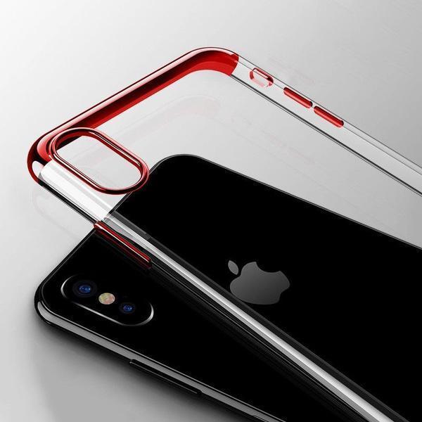 iPhone XS Max Transparent / Tunt silikon skal tunt-3mm med - Röd Ram